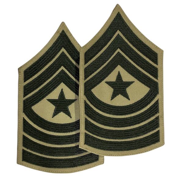 1 Set US Army Sergeant Major, Green/Khaki Insignia Patch, 6-1/8"H x 3-1/2"W - Picture 1 of 3